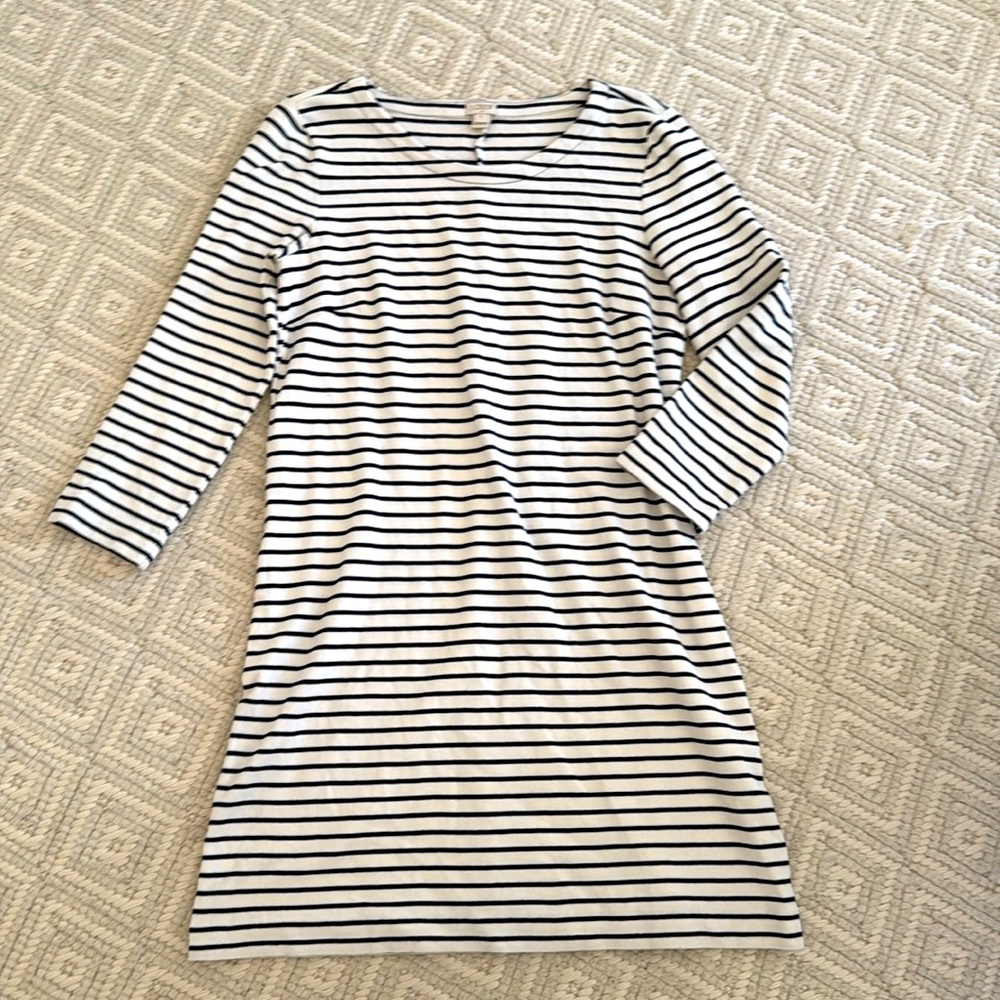 Women’s J. Crew whit and black strip dress, size Small